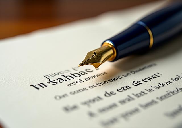Close up of a premium fountain pen on a legal contract, representing precision drafting